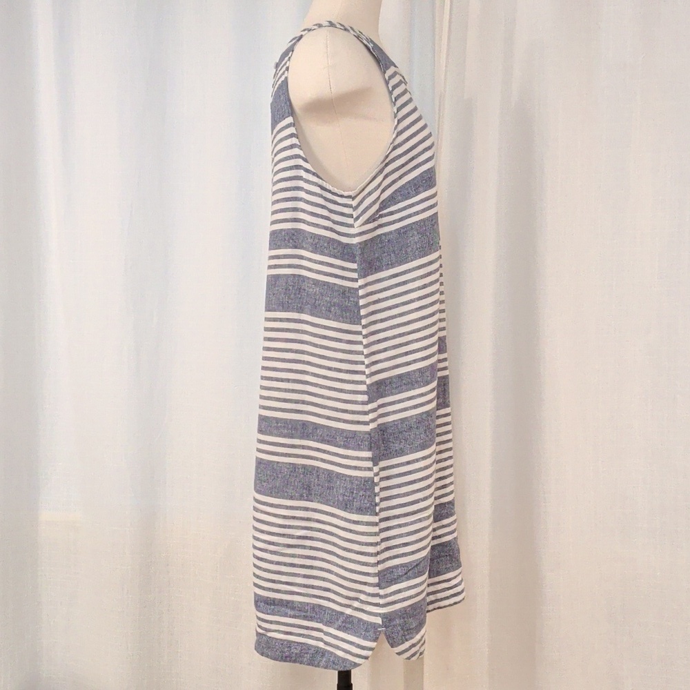 Linen Blue & White Striped Sleeveless Dress - Picture 4 of 10